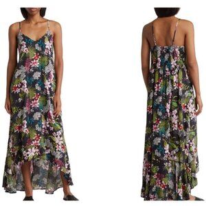 Raviva Floral Boho Beach Coverup Dress Size L Hawaiian Tropical Resort Beachy